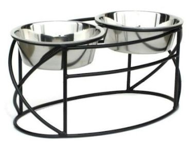 Oval Cross Double Raised Feeder (Option: Medium/Black)